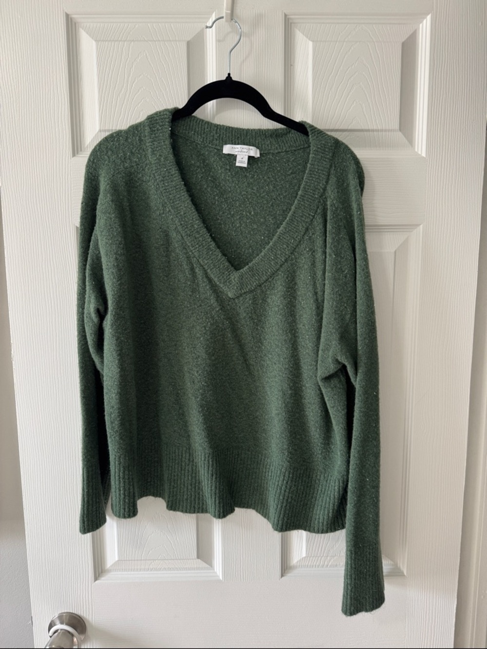 Ann Taylor Weekend Green V-Neck Sweater